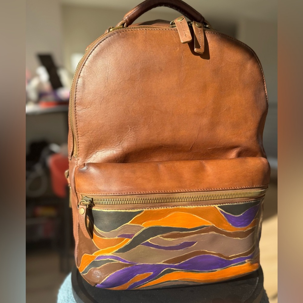Shinola Detroit Runwell Leather Backpack One of a Kind Hand Painted